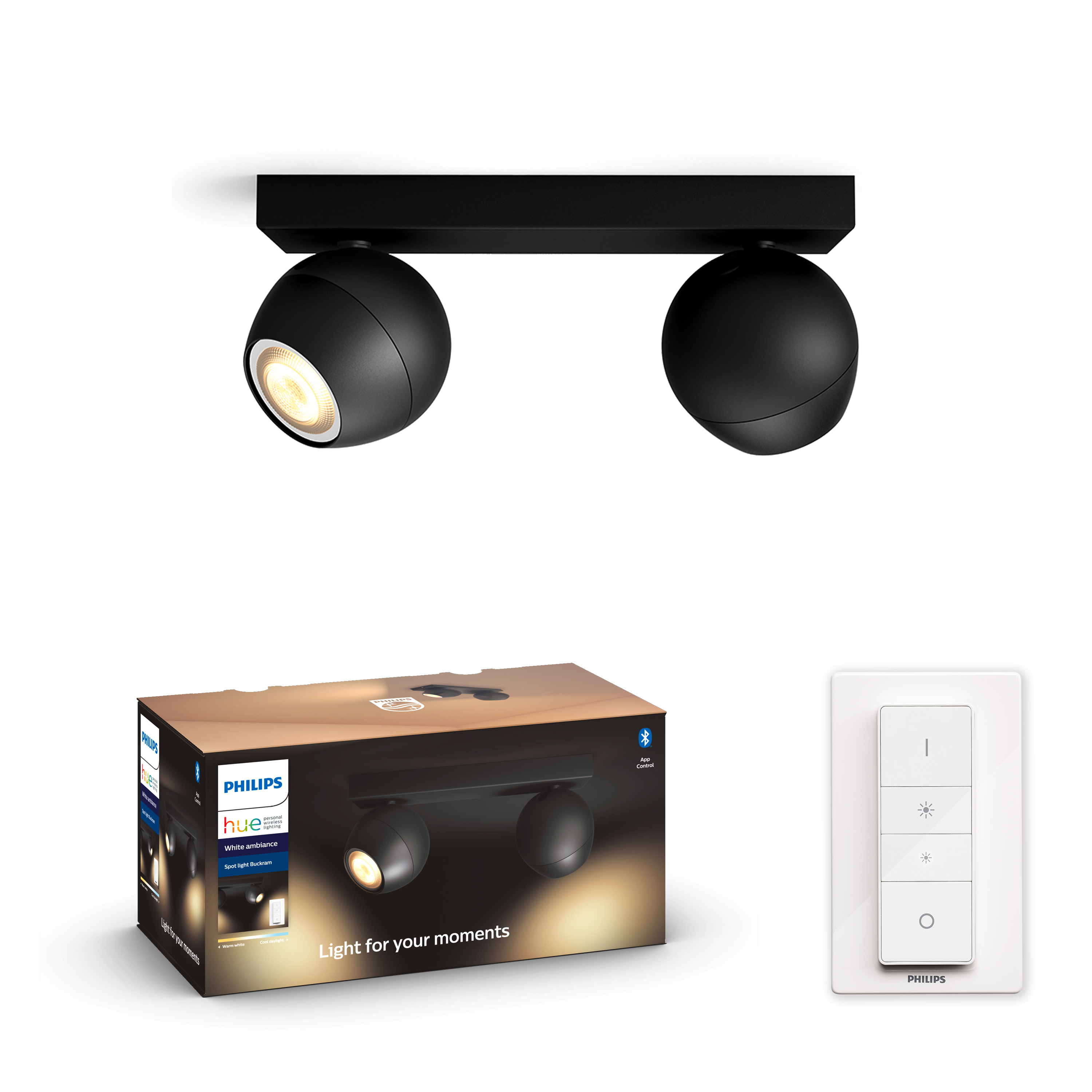 Philips Hue - BUCKRAM - Black 2x5.5W - White Ambiance - Bluetooth Included Dimmer