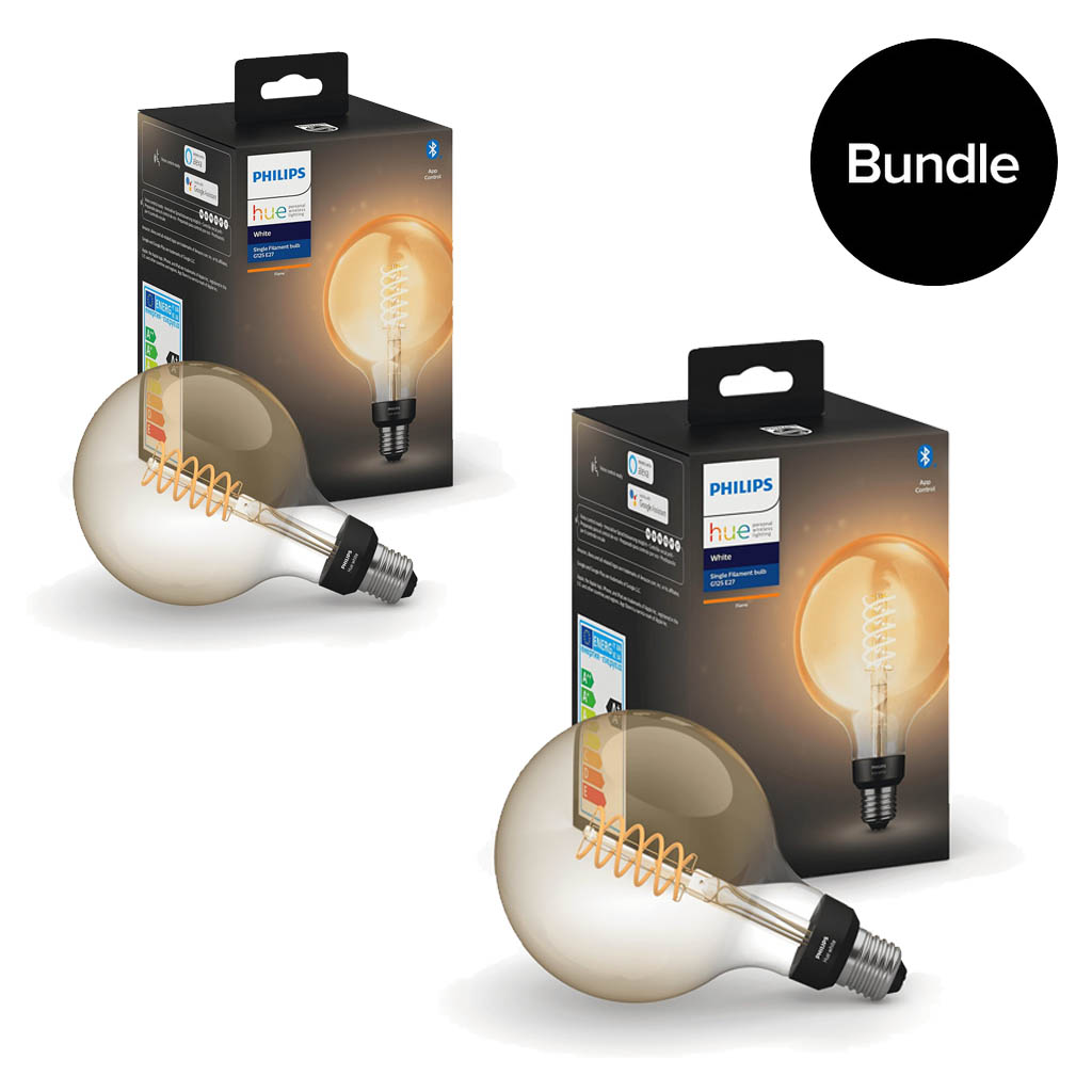 Philips Hue - 2x E27 Filament G125 Globe - Warm White - Bluetooth - Bundle