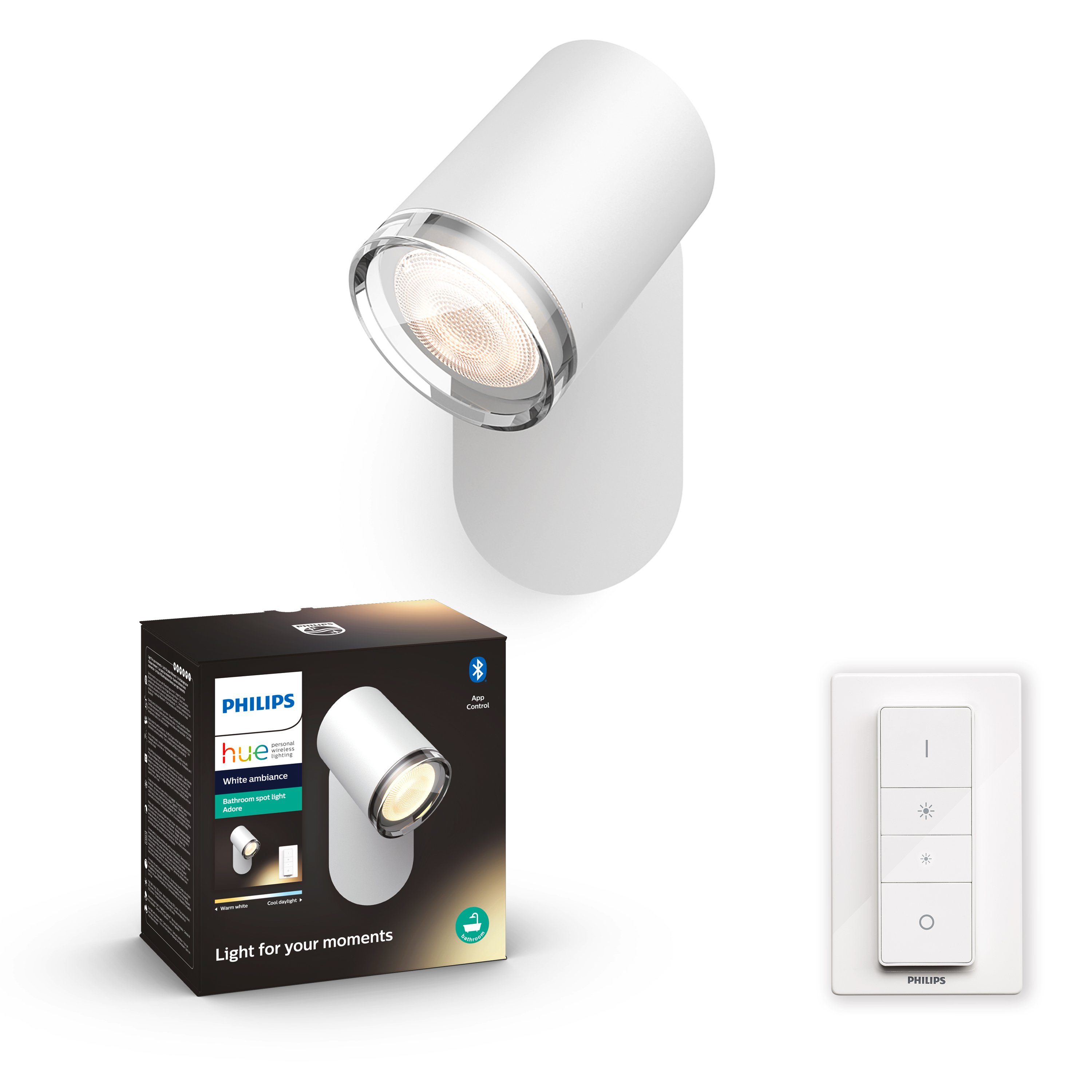 Philips Hue - Adore Hue single spot white 1x5.5W 230V -White Ambiance - Bluetooth Included dimmer switch