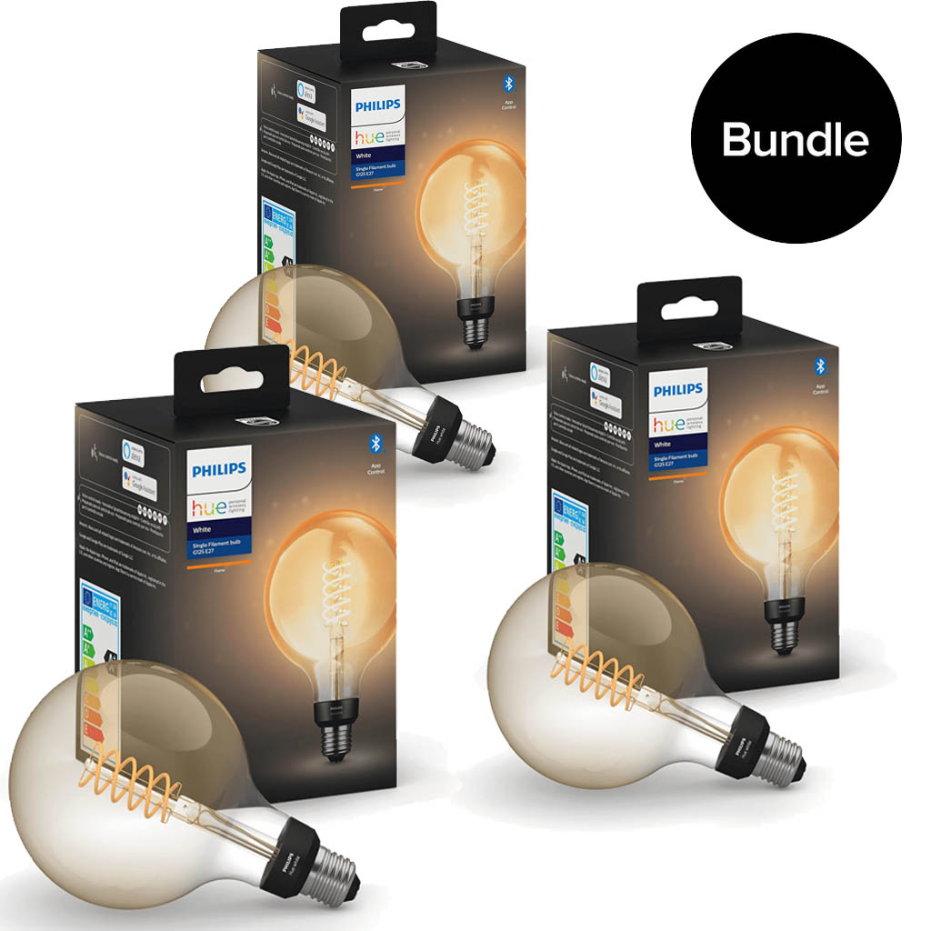 Philips Hue - 3x E27 Filament G25 Globe - Warm White - Bluetooth - Bundle