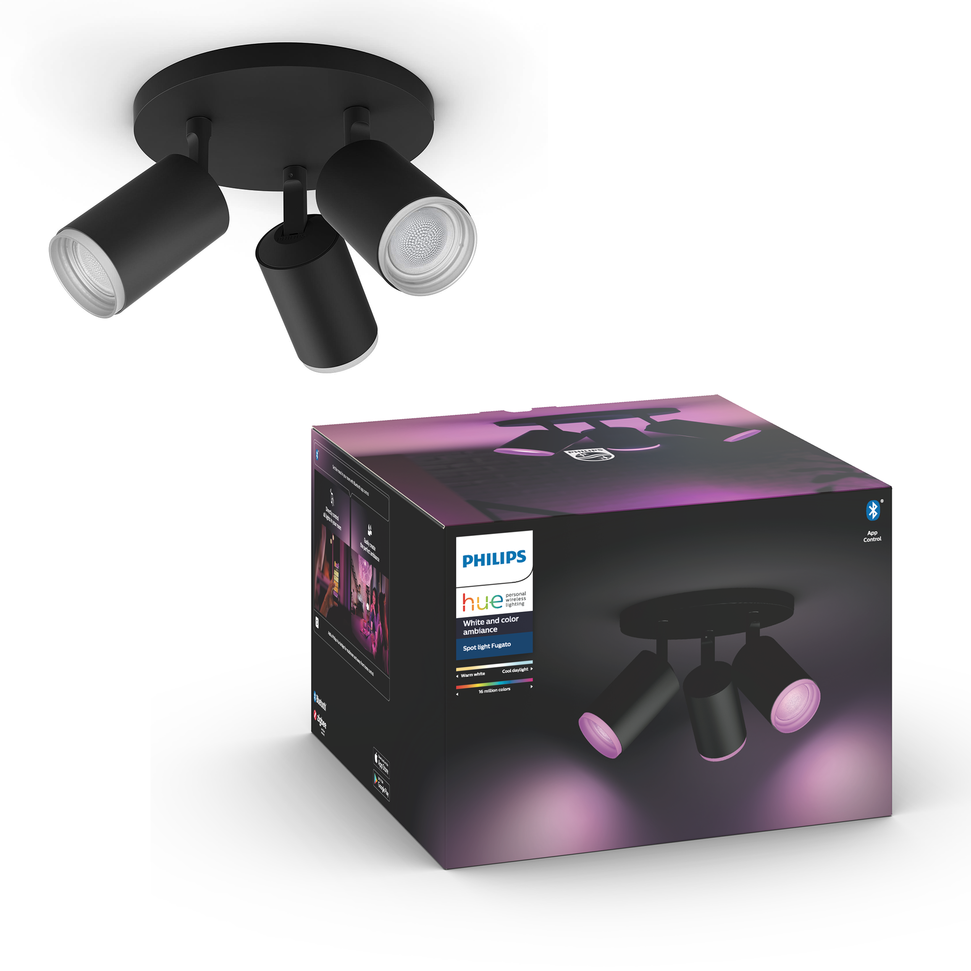 Philips Hue - Fugato 3-Spot Black - White & Color Ambiance - Bluetooth