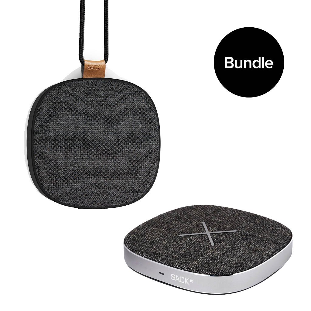 SACKit - WOOFit GO XQ Wireless Charging Bluetooth Speaker + CHARGEit Dock Wireless Charger - Bundle