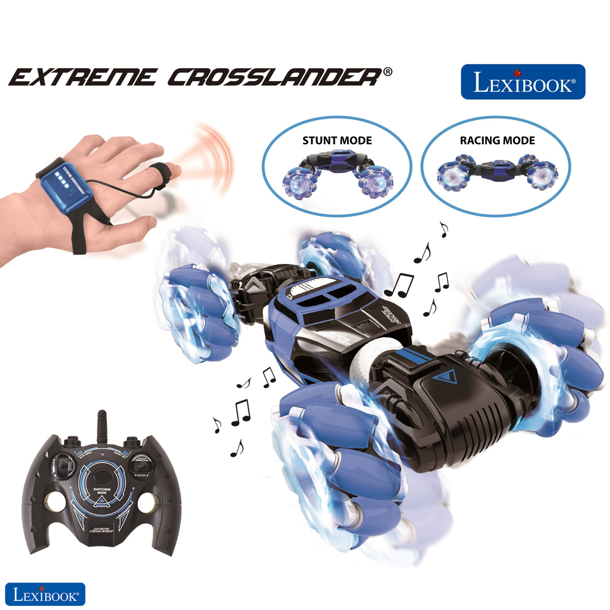 Lexibook - Extreme Crosslander - Rechargeable Radio Controlled Stunt Car with lights and sounds with both motion and remote control (RC50)