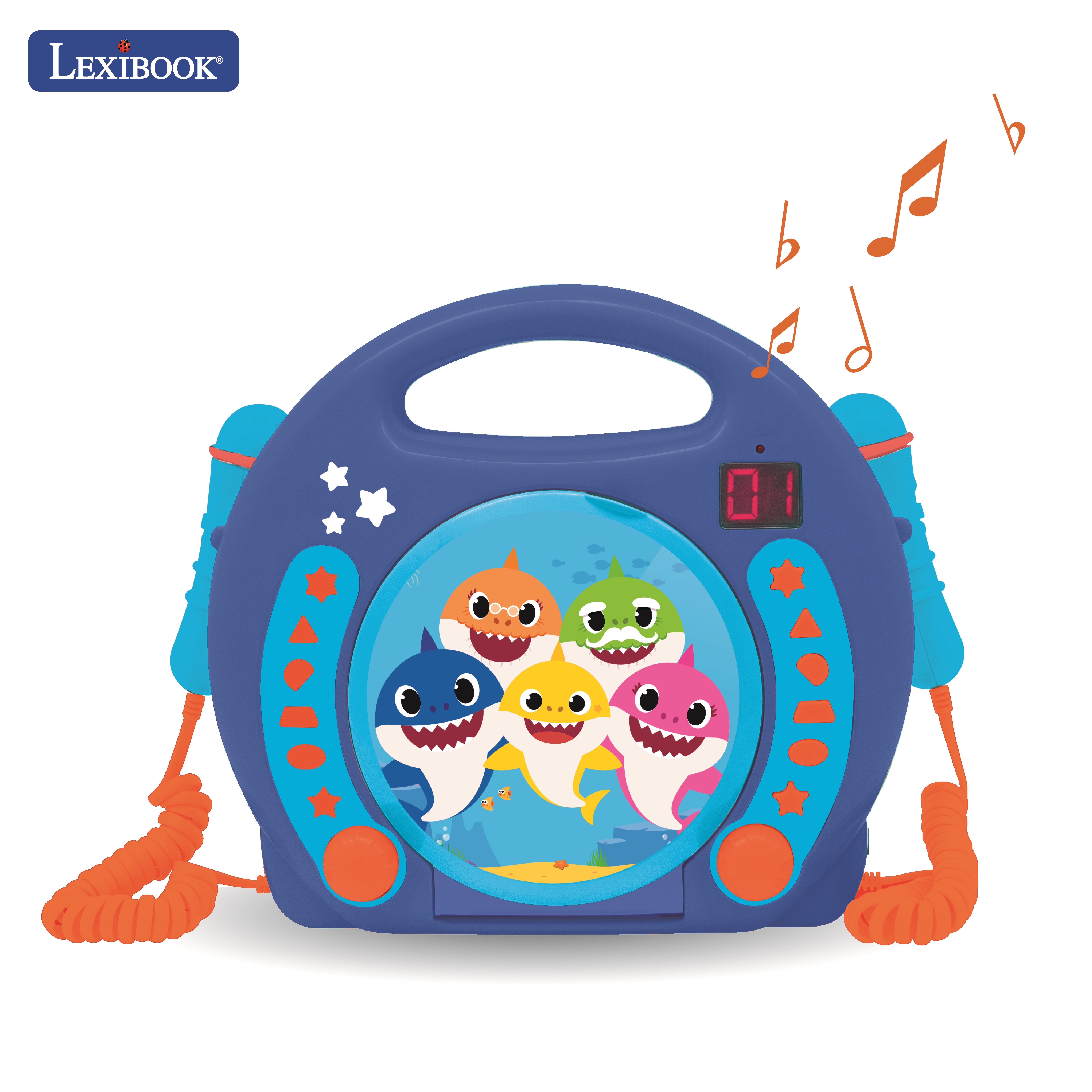 Lexibook - Baby Shark Portable CD player with 2 Sing Along microphones (RCDK100BS)