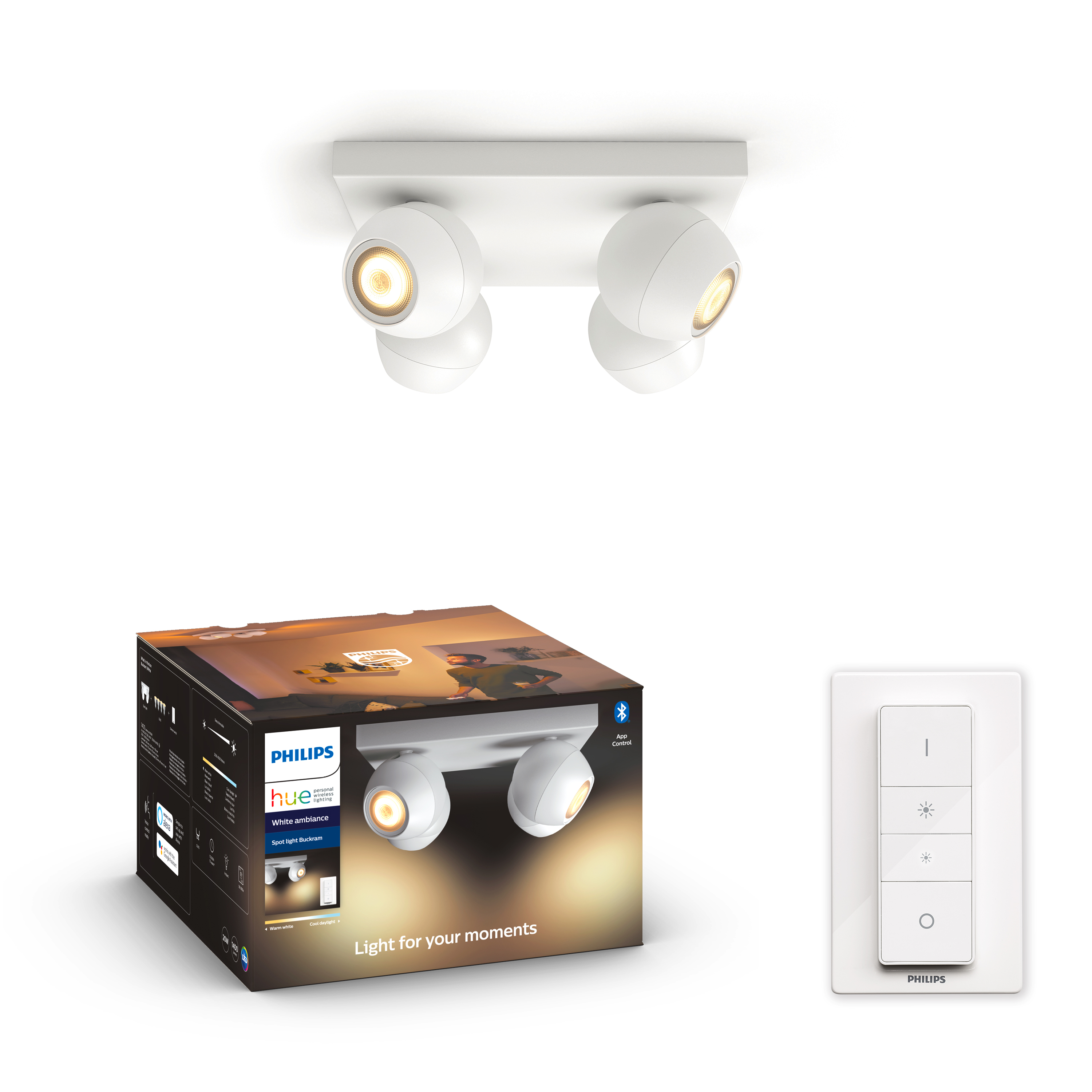 Philips Hue - BUCKRAM Plate/Spiral White 4x5.5W - White Ambiance