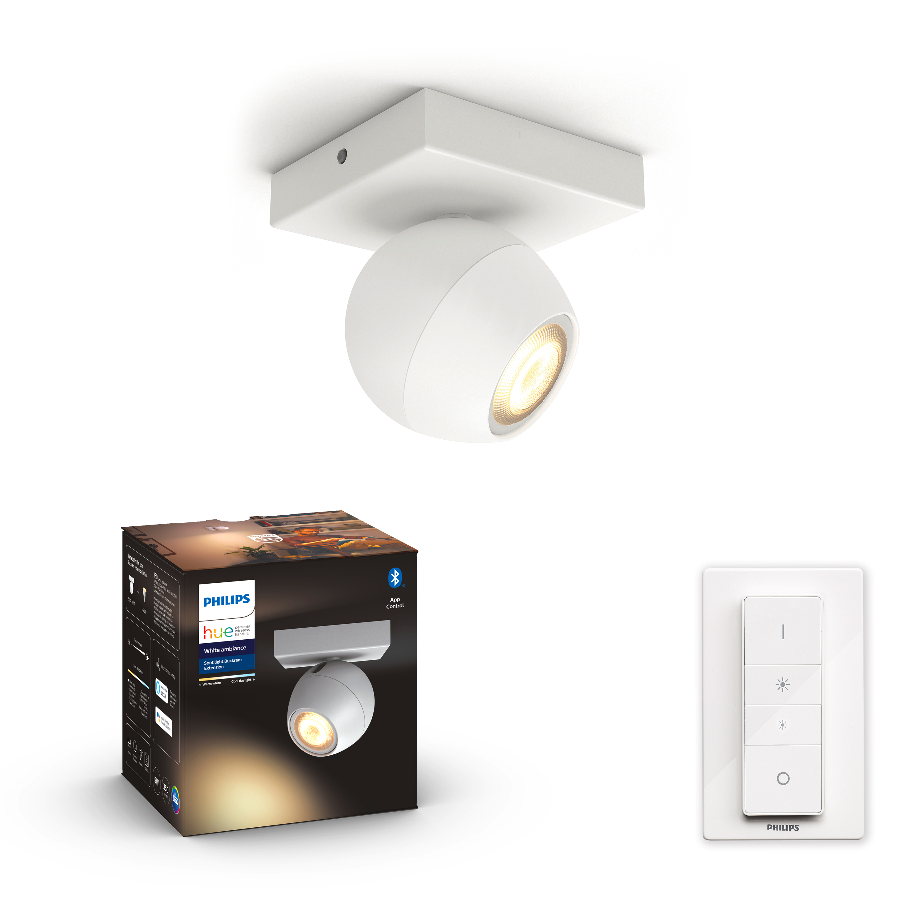 Philips Hue - BUCKRAM single spot white 1x5.5W 230V - White Ambiance - Bluetooth Dimmer Included