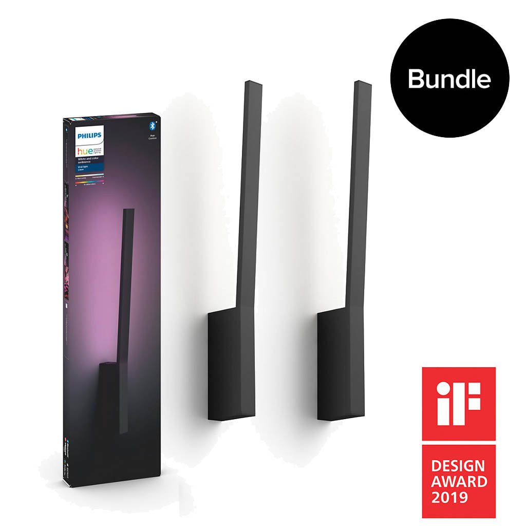 Philips Hue - 2x Liane Wall Light Black - White & Color Ambiance - Bluetooth - Bundle