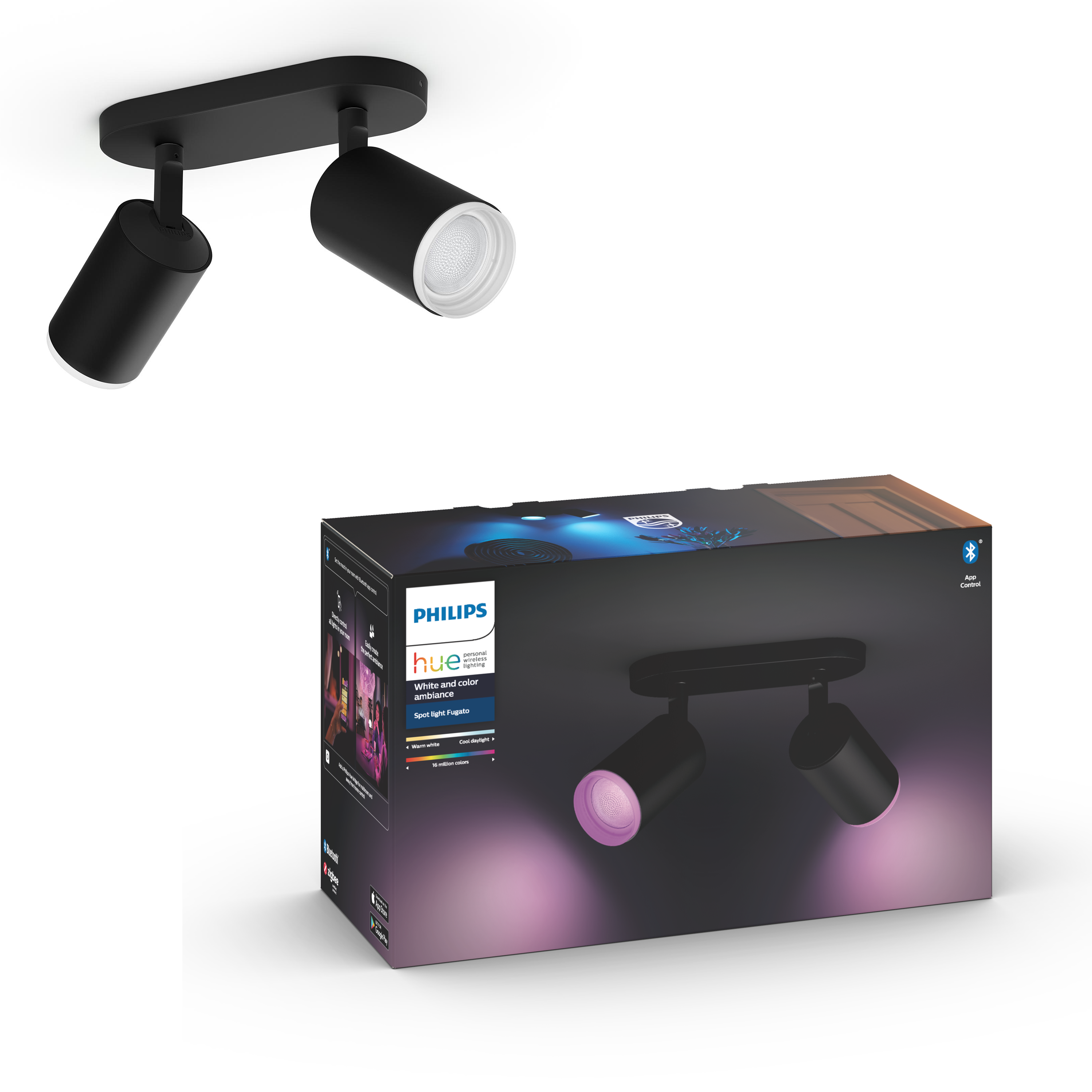 Philips Hue - Fugato 2-Spot Black - White & Color Ambiance