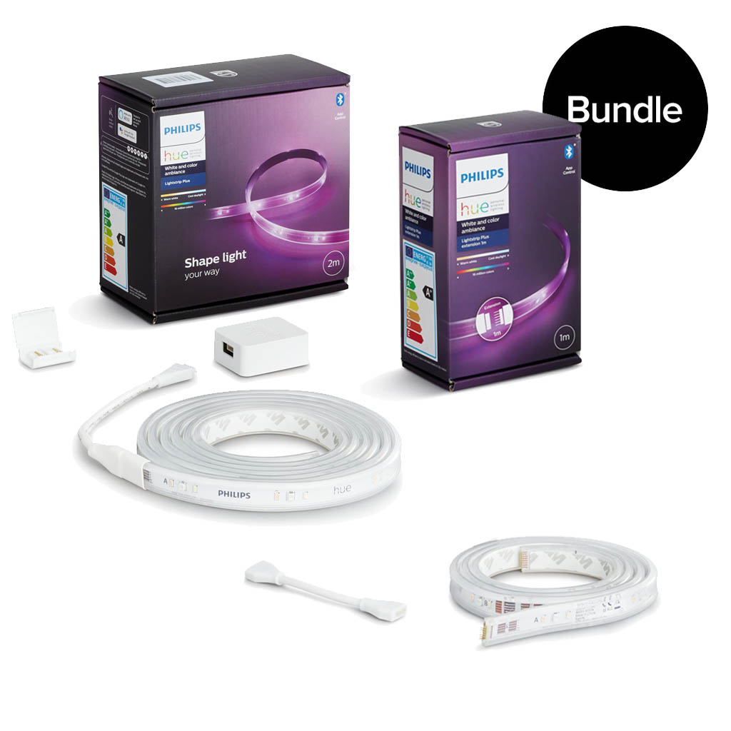 Philips Hue - V4 Lightstrip Plus Starter Kit 2 meter & 1 Meter Extension - Bundle
